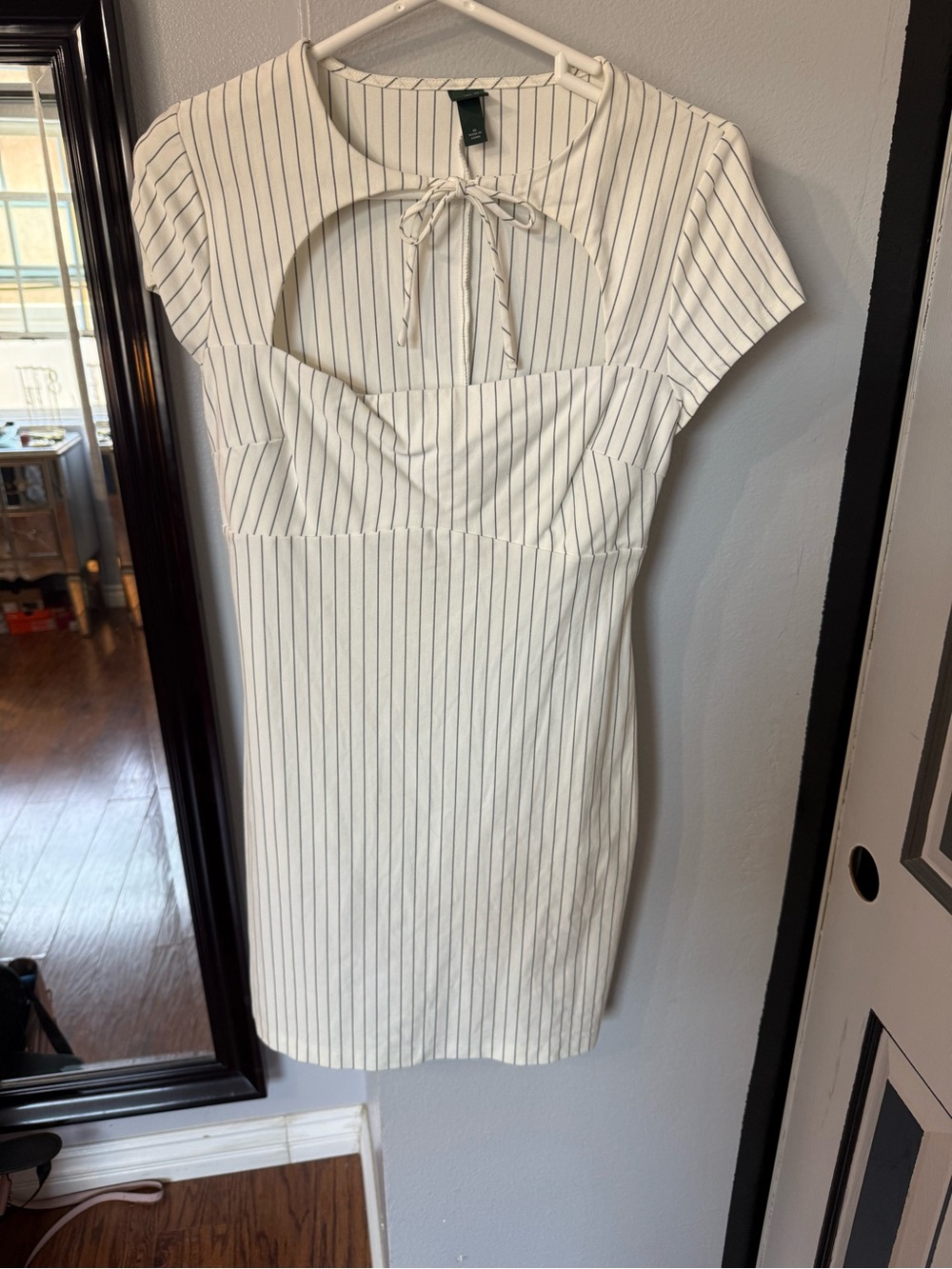 wild fable White Pinstripe Cutout Mini Dress